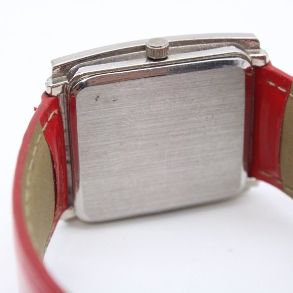 Platinum Edge Watch Womens Silver Tone Stainless Steel Big Face Red Leather Band - Picture 8 of 8